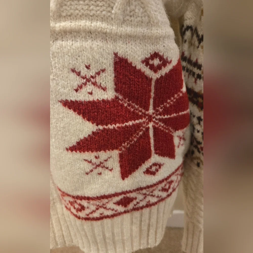 American Eagle Outfitters Cream Fair Isle Colorblock Turtleneck Sweater - Picture 6 of 9